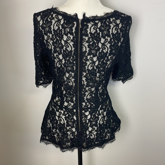 T. Babaton Black Lace Sheer Blouse 3/4 Sleeves, Zip Back Sz 6 - Picture 3 of 7